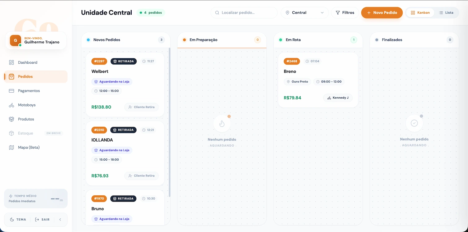 Pedidos — kanban de triagem
